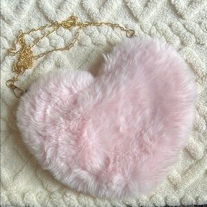 Pink Heart-Shaped Faux Fur Purse NWOT